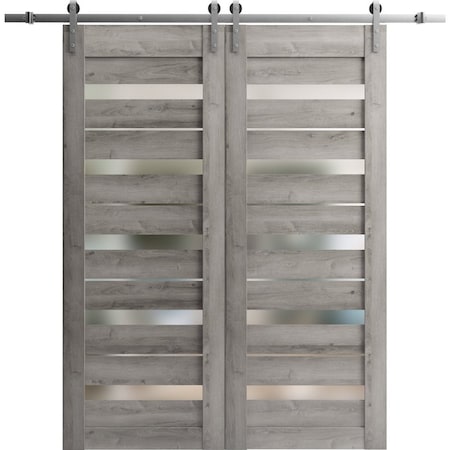 Sartodoors Sliding Closet Barn Bypass Doors 60 x 96in, Matte Black Clear Glass, Sturdy 6.6ft Rails LUCIA2166BBB-BLK-6096